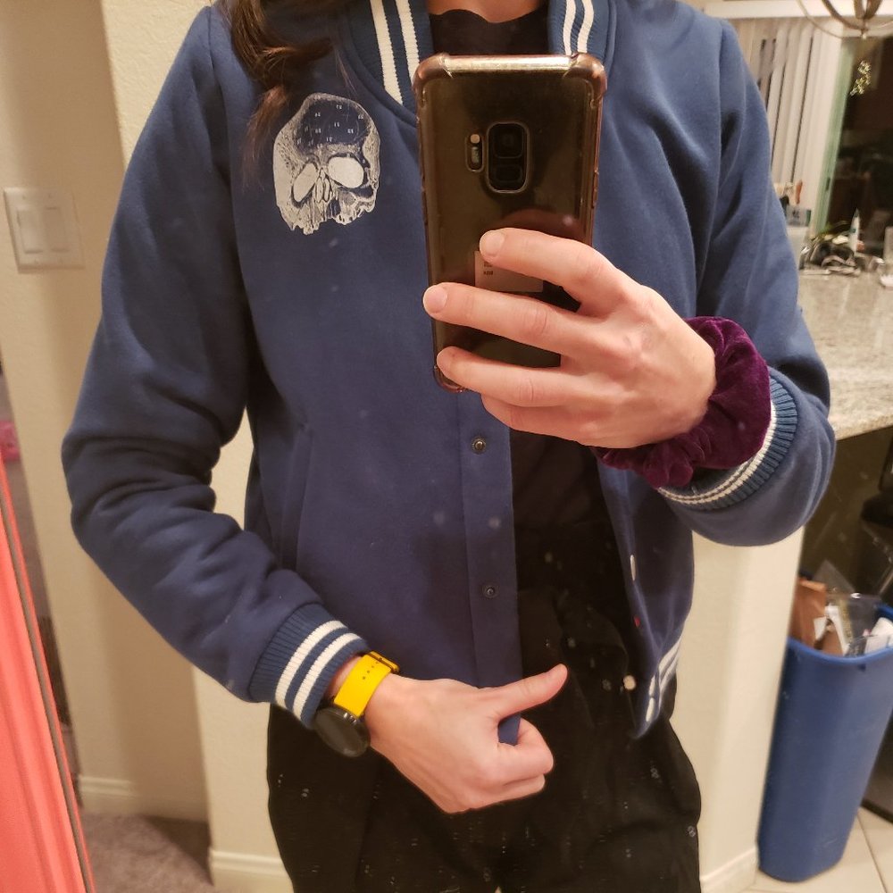 Hell Bunny Size S Bomber Jacket Blue and White